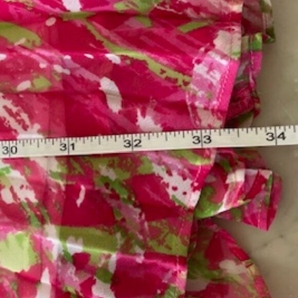 RUBY RD. Pleated Elastic Waist Pink Green Swirl Print Maxi Skirt 10 - Picture 13 of 15